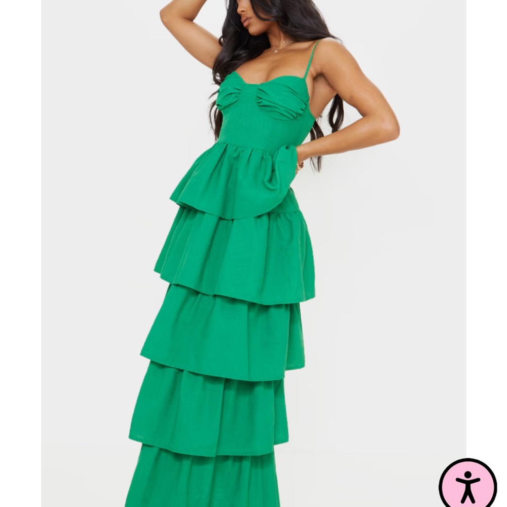 Pretty Little Thing Bright Green Cup Detail Strappy Tiered Maxi Dress
